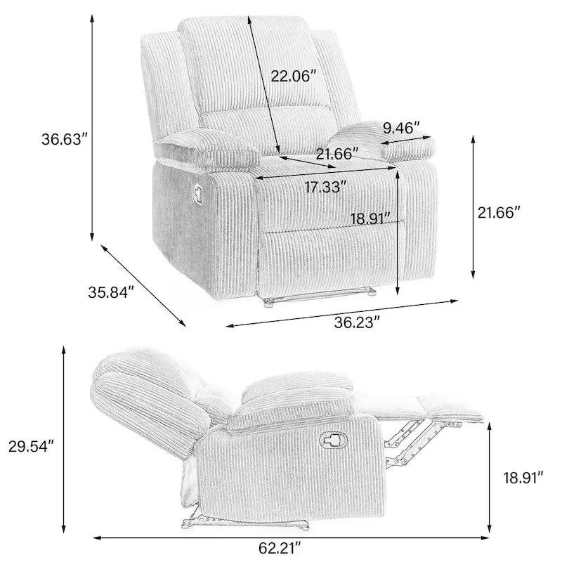 Fauteuil inclinable manuel en cuir végétalien à dossier inclinable