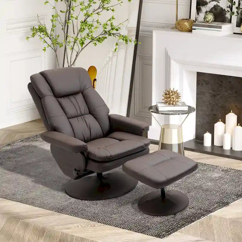 HOMCOM Fauteuil inclinable et ottoman avec base enveloppée, fauteuil inclinable pivotant en cuir PU avec repose-pieds pour le salon