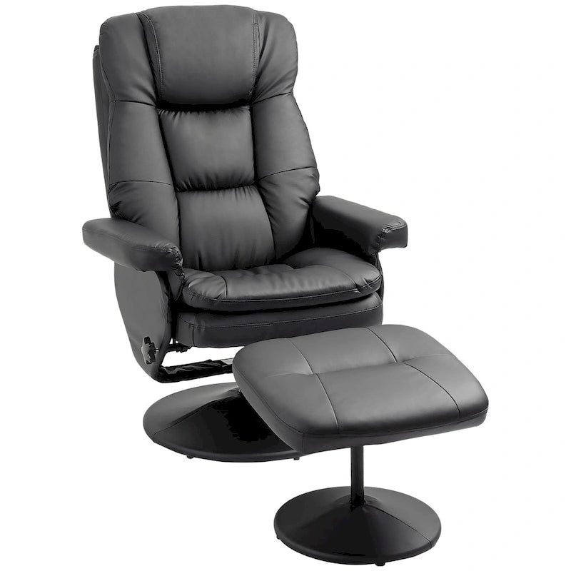 HOMCOM Fauteuil inclinable et ottoman avec base enveloppée, fauteuil inclinable pivotant en cuir PU avec repose-pieds pour le salon