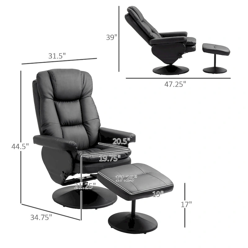 HOMCOM Fauteuil inclinable et ottoman avec base enveloppée, fauteuil inclinable pivotant en cuir PU avec repose-pieds pour le salon