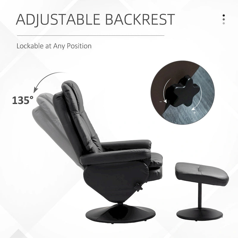 HOMCOM Fauteuil inclinable et ottoman avec base enveloppée, fauteuil inclinable pivotant en cuir PU avec repose-pieds pour le salon