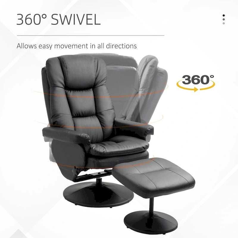 HOMCOM Fauteuil inclinable et ottoman avec base enveloppée, fauteuil inclinable pivotant en cuir PU avec repose-pieds pour le salon