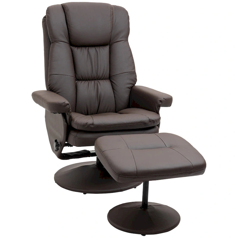 HOMCOM Fauteuil inclinable et ottoman avec base enveloppée, fauteuil inclinable pivotant en cuir PU avec repose-pieds pour le salon