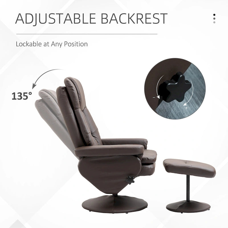HOMCOM Fauteuil inclinable et ottoman avec base enveloppée, fauteuil inclinable pivotant en cuir PU avec repose-pieds pour le salon