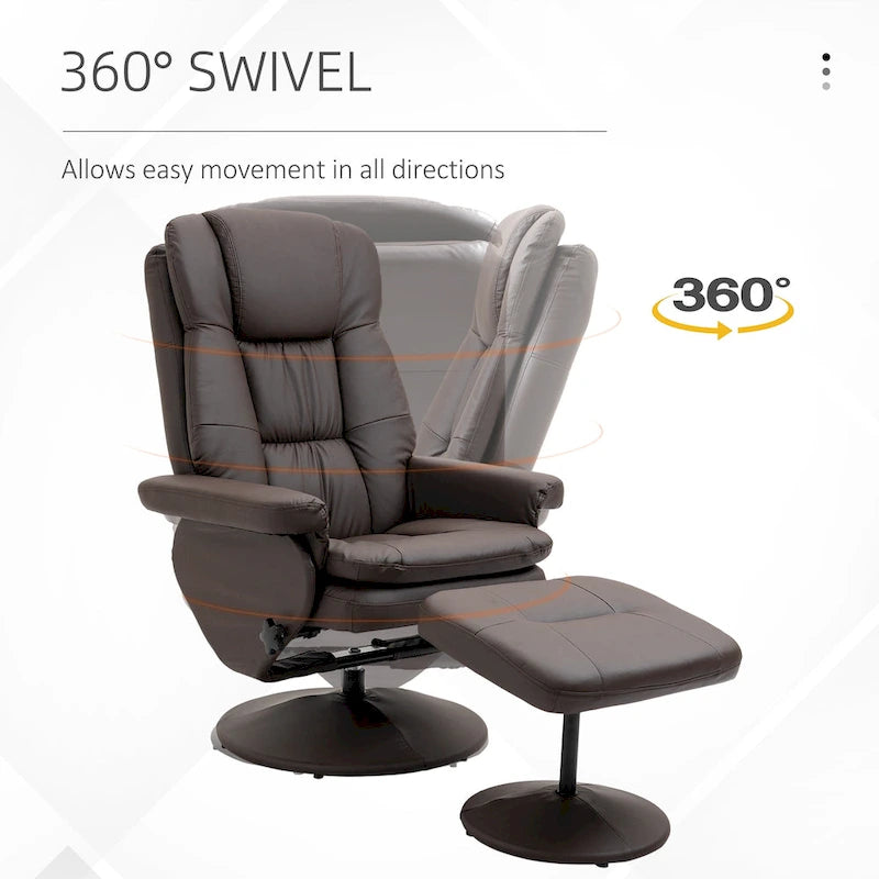 HOMCOM Fauteuil inclinable et ottoman avec base enveloppée, fauteuil inclinable pivotant en cuir PU avec repose-pieds pour le salon