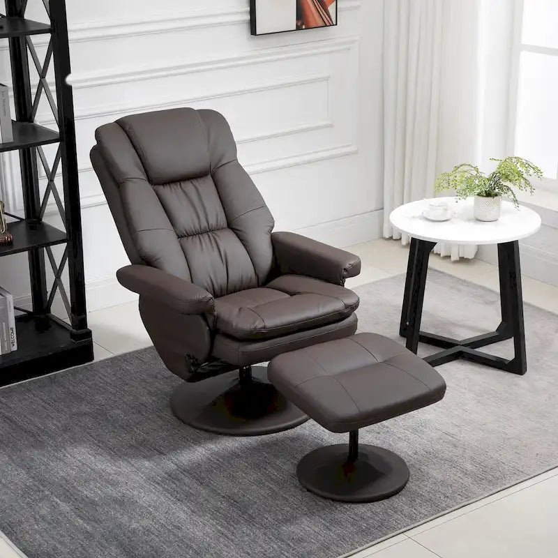 HOMCOM Fauteuil inclinable et ottoman avec base enveloppée, fauteuil inclinable pivotant en cuir PU avec repose-pieds pour le salon