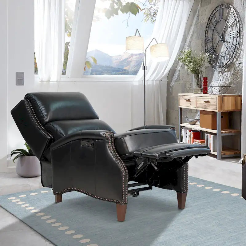 Fauteuil inclinable électrique en cuir véritable Hekkin avec appui-tête réglable et port USB, très confortable pour le salon