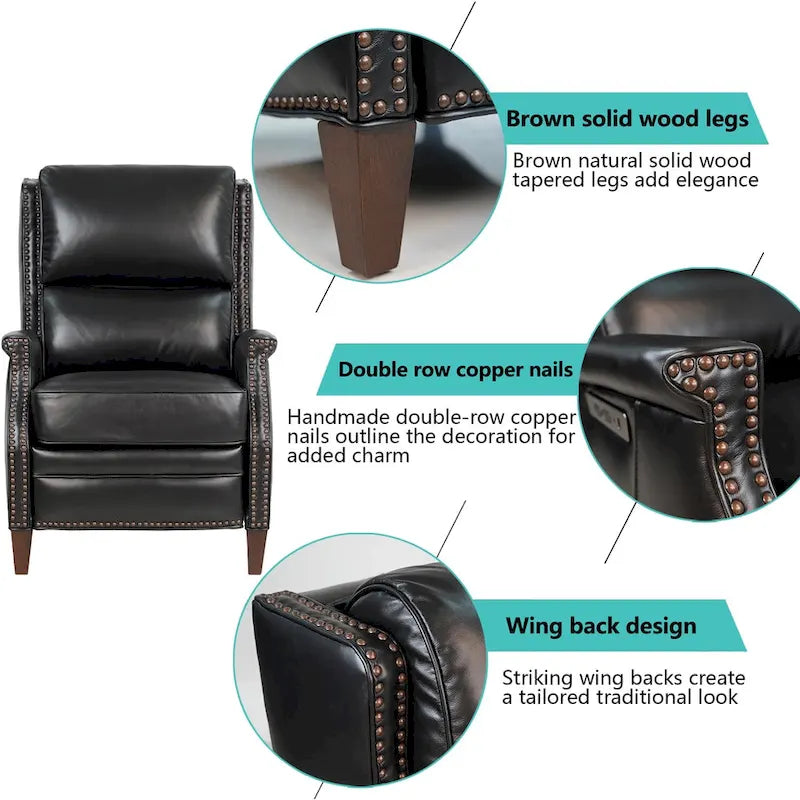 Fauteuil inclinable électrique en cuir véritable Hekkin avec appui-tête réglable et port USB, très confortable pour le salon