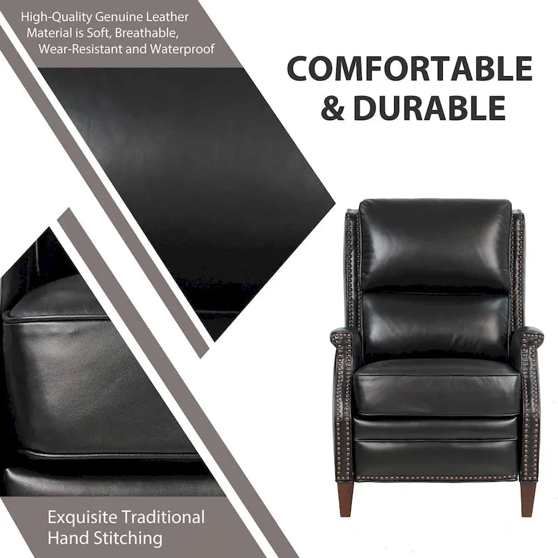 Fauteuil inclinable électrique en cuir véritable Hekkin avec appui-tête réglable et port USB, très confortable pour le salon