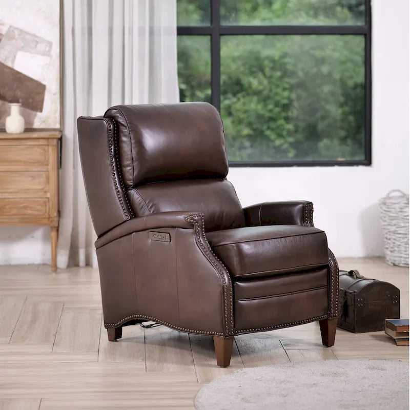 Fauteuil inclinable électrique en cuir véritable Hekkin avec appui-tête réglable et port USB, très confortable pour le salon