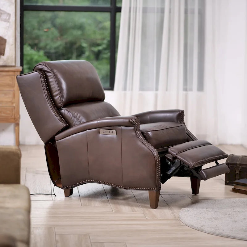 Fauteuil inclinable électrique en cuir véritable Hekkin avec appui-tête réglable et port USB, très confortable pour le salon