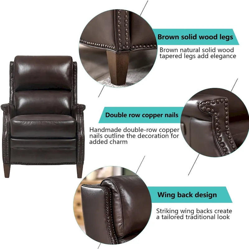 Fauteuil inclinable électrique en cuir véritable Hekkin avec appui-tête réglable et port USB, très confortable pour le salon