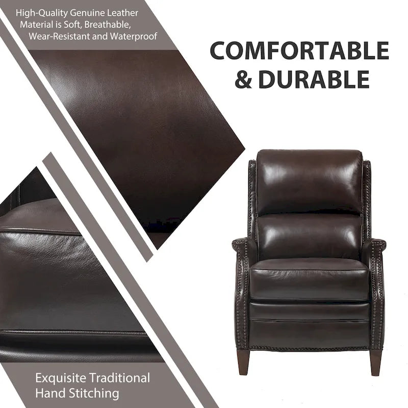 Fauteuil inclinable électrique en cuir véritable Hekkin avec appui-tête réglable et port USB, très confortable pour le salon