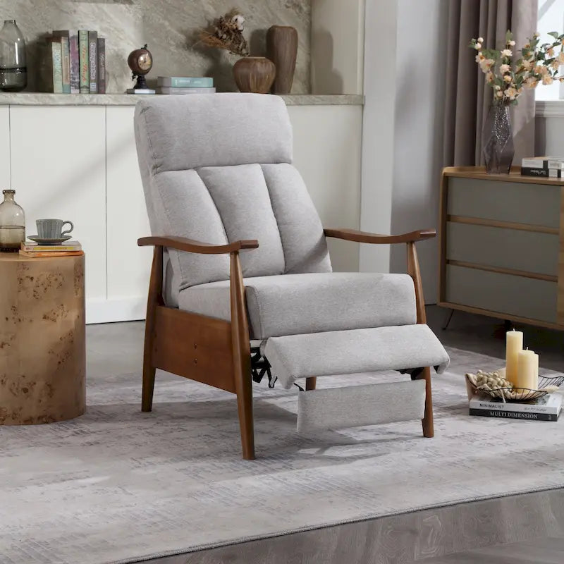 Fauteuil inclinable de salon HOMEFUN avec cadre en bois, rembourré en lin/cuir/microdaim