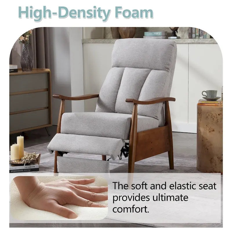 Fauteuil inclinable de salon HOMEFUN avec cadre en bois, rembourré en lin/cuir/microdaim