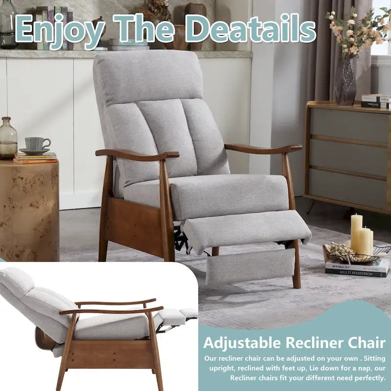 Fauteuil inclinable de salon HOMEFUN avec cadre en bois, rembourré en lin/cuir/microdaim