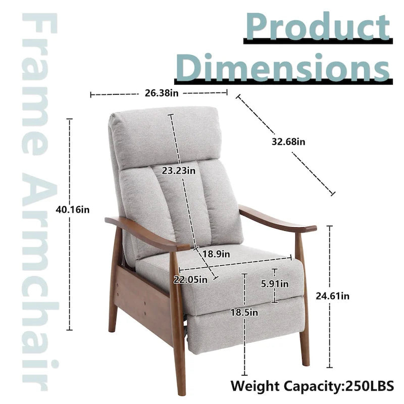 Fauteuil inclinable de salon HOMEFUN avec cadre en bois, rembourré en lin/cuir/microdaim