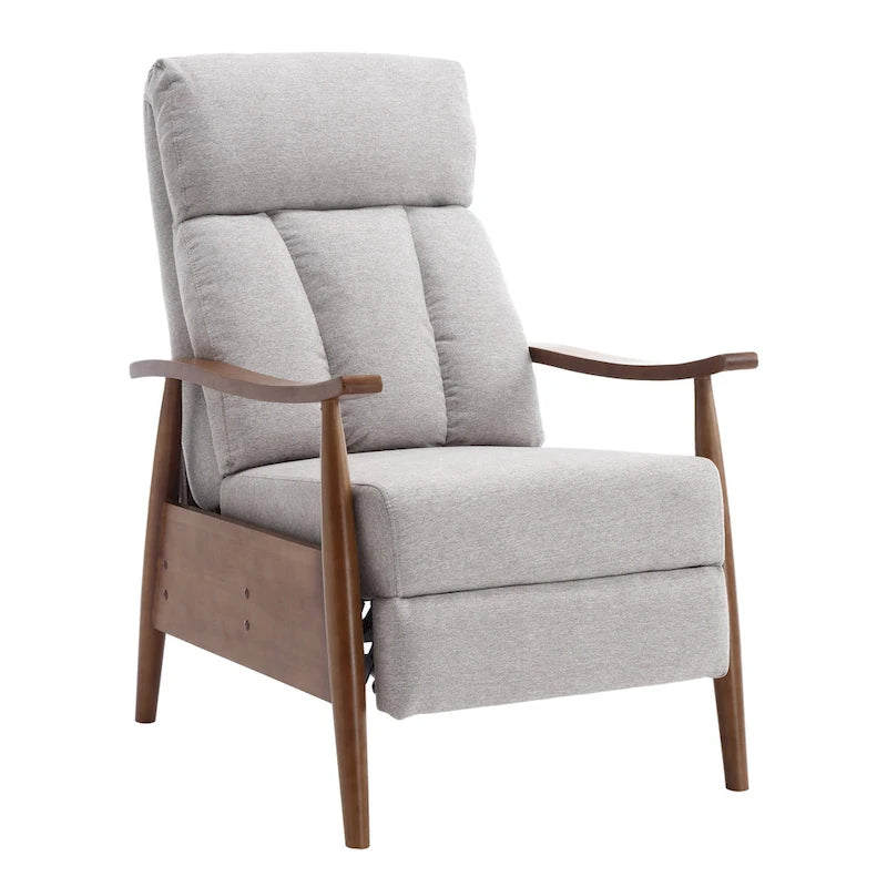 Fauteuil inclinable de salon HOMEFUN avec cadre en bois, rembourré en lin/cuir/microdaim