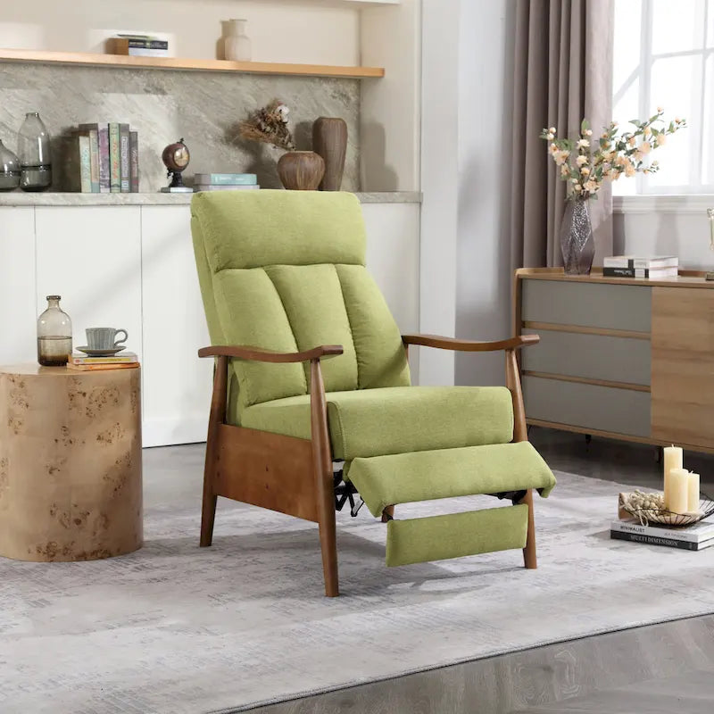 Fauteuil inclinable de salon HOMEFUN avec cadre en bois, rembourré en lin/cuir/microdaim