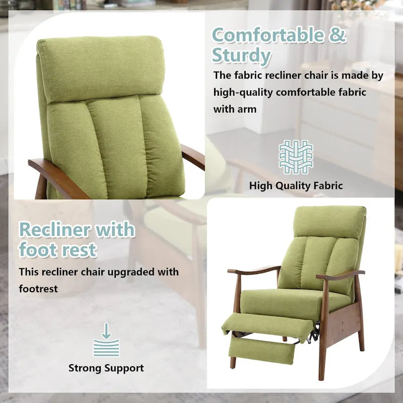 Fauteuil inclinable de salon HOMEFUN avec cadre en bois, rembourré en lin/cuir/microdaim