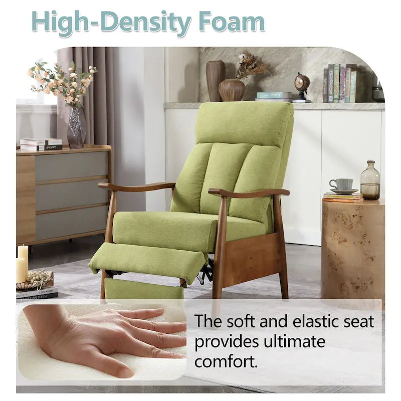 Fauteuil inclinable de salon HOMEFUN avec cadre en bois, rembourré en lin/cuir/microdaim