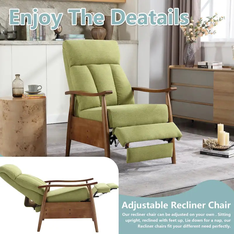 Fauteuil inclinable de salon HOMEFUN avec cadre en bois, rembourré en lin/cuir/microdaim