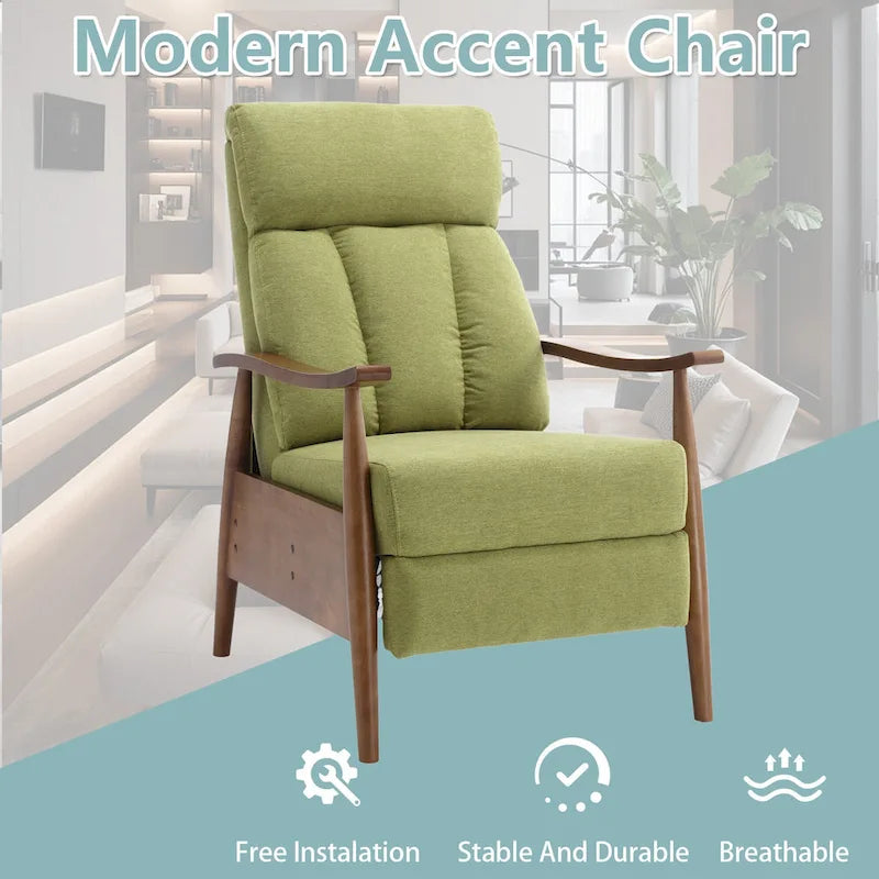 Fauteuil inclinable de salon HOMEFUN avec cadre en bois, rembourré en lin/cuir/microdaim