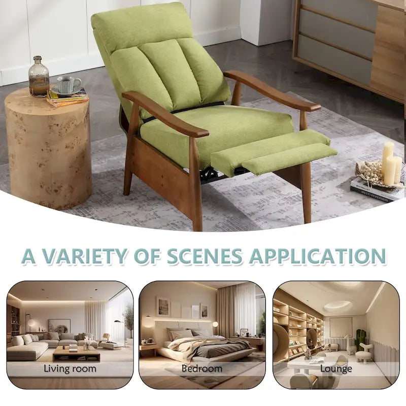 Fauteuil inclinable de salon HOMEFUN avec cadre en bois, rembourré en lin/cuir/microdaim