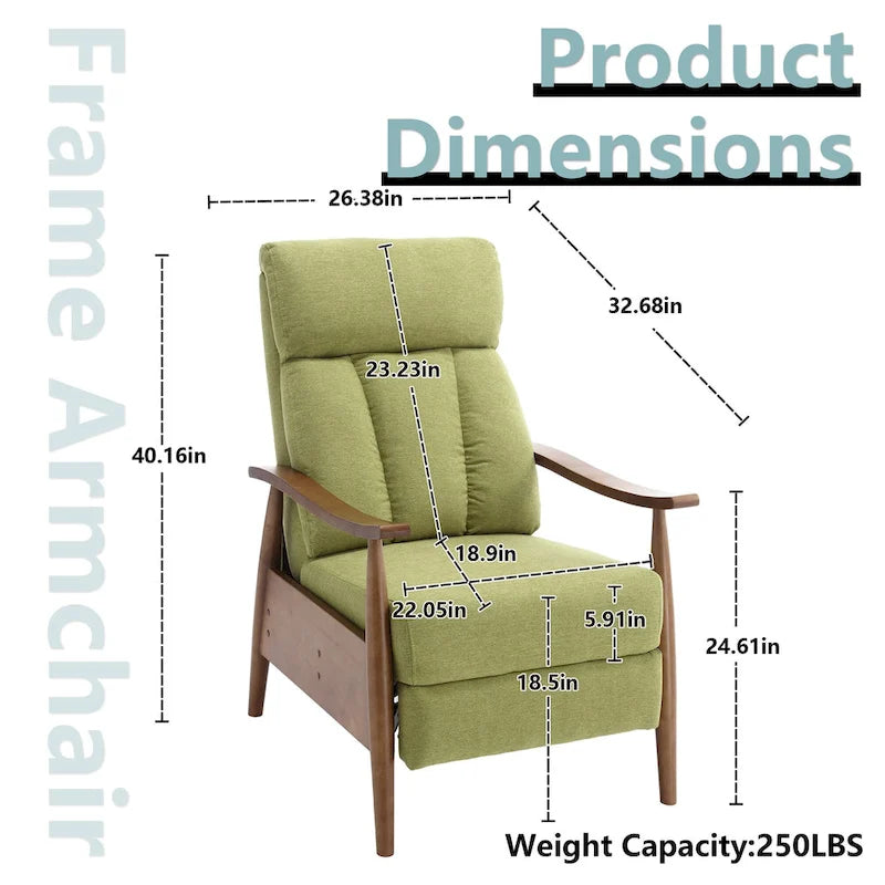 Fauteuil inclinable de salon HOMEFUN avec cadre en bois, rembourré en lin/cuir/microdaim