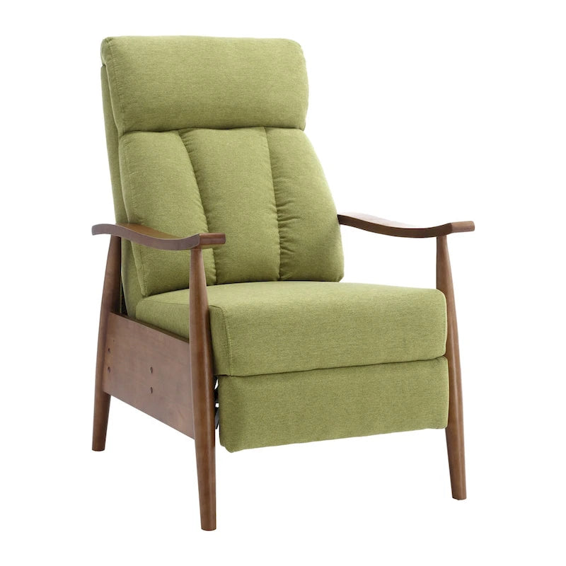 Fauteuil inclinable de salon HOMEFUN avec cadre en bois, rembourré en lin/cuir/microdaim