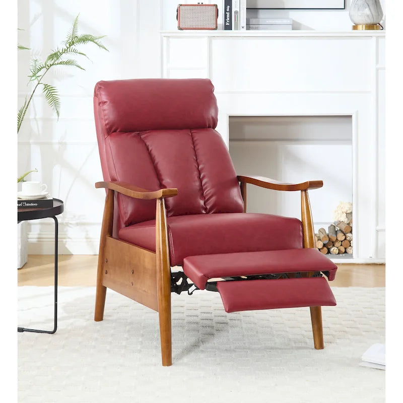 Fauteuil inclinable de salon HOMEFUN avec cadre en bois, rembourré en lin/cuir/microdaim