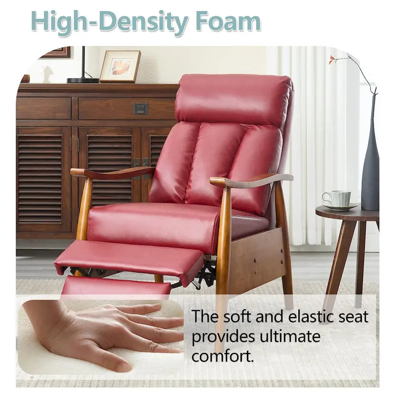 Fauteuil inclinable de salon HOMEFUN avec cadre en bois, rembourré en lin/cuir/microdaim
