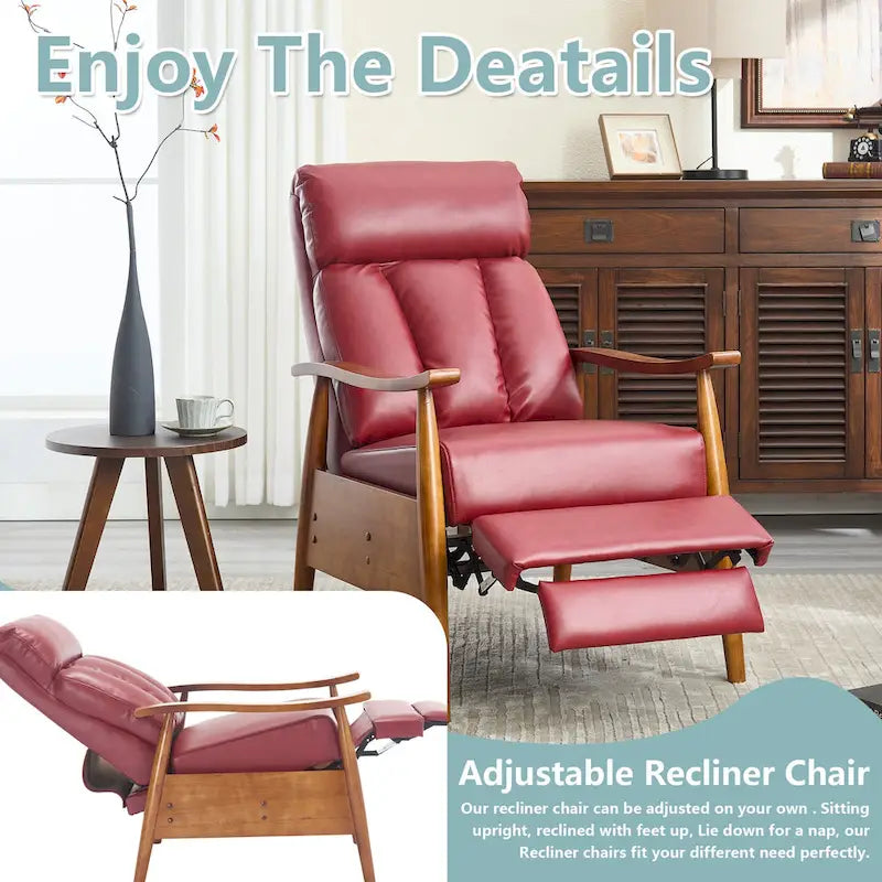 Fauteuil inclinable de salon HOMEFUN avec cadre en bois, rembourré en lin/cuir/microdaim