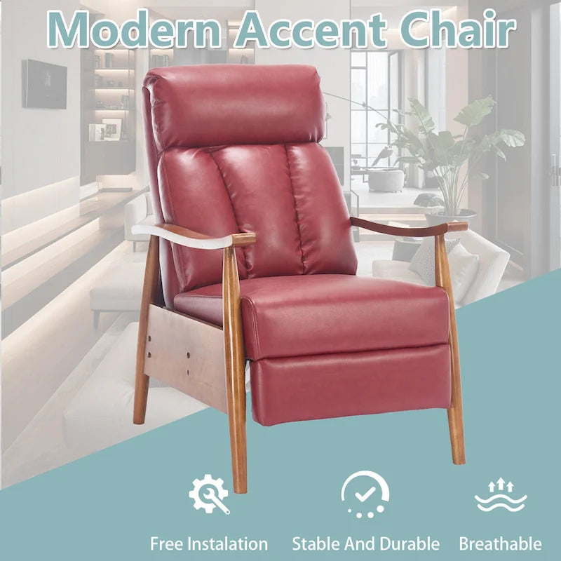 Fauteuil inclinable de salon HOMEFUN avec cadre en bois, rembourré en lin/cuir/microdaim