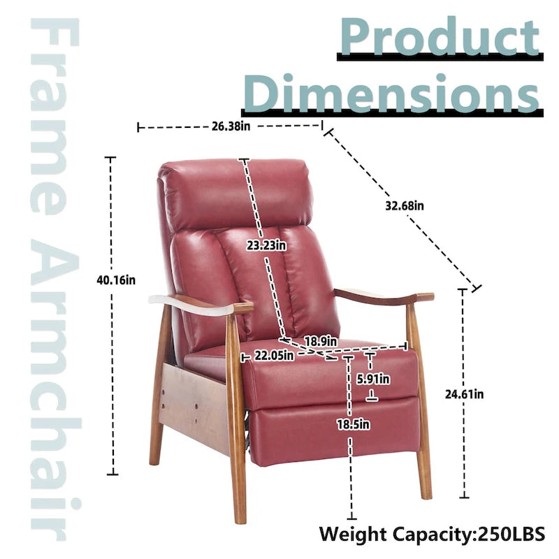Fauteuil inclinable de salon HOMEFUN avec cadre en bois, rembourré en lin/cuir/microdaim