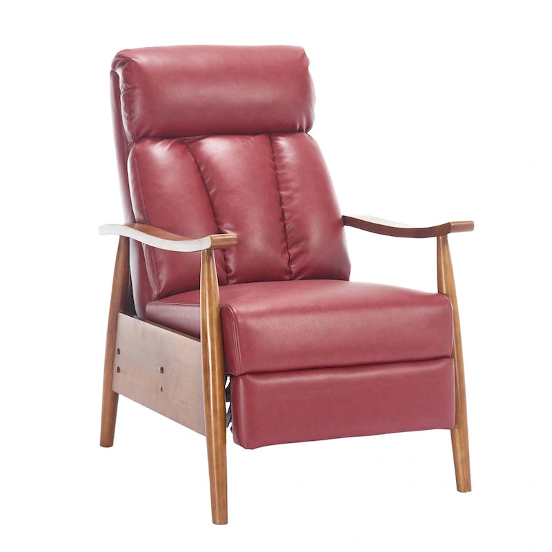Fauteuil inclinable de salon HOMEFUN avec cadre en bois, rembourré en lin/cuir/microdaim