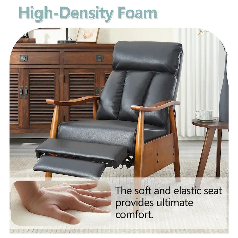 Fauteuil inclinable de salon HOMEFUN avec cadre en bois, rembourré en lin/cuir/microdaim