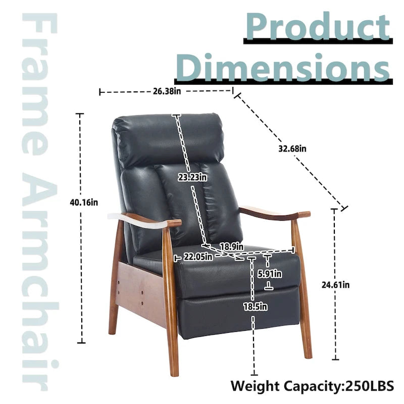 Fauteuil inclinable de salon HOMEFUN avec cadre en bois, rembourré en lin/cuir/microdaim