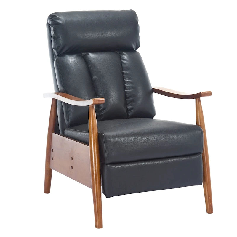Fauteuil inclinable de salon HOMEFUN avec cadre en bois, rembourré en lin/cuir/microdaim