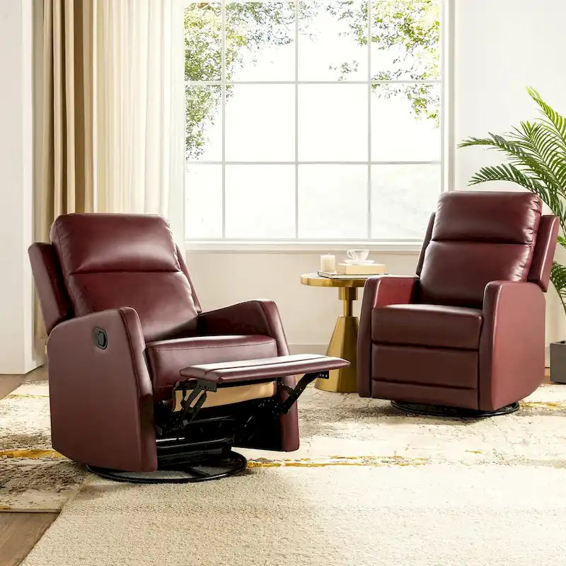 Fauteuil inclinable pivotant et basculant manuel en similicuir moderne Esteban avec oreilles, ensemble de 2