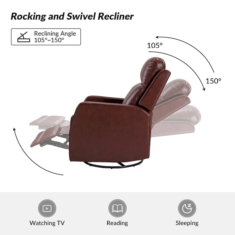 Fauteuil inclinable pivotant et basculant manuel en similicuir moderne Esteban avec oreilles, ensemble de 2