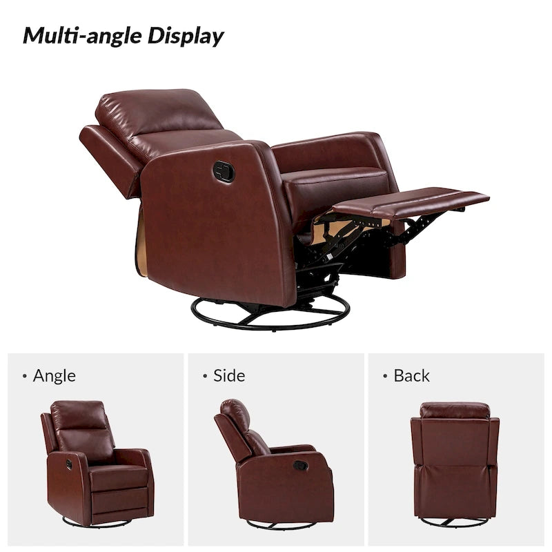 Fauteuil inclinable pivotant et basculant manuel en similicuir moderne Esteban avec oreilles, ensemble de 2