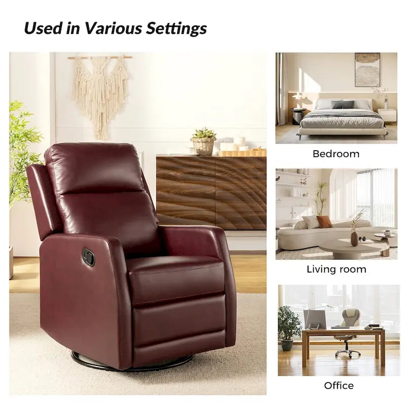 Fauteuil inclinable pivotant et basculant manuel en similicuir moderne Esteban avec oreilles, ensemble de 2