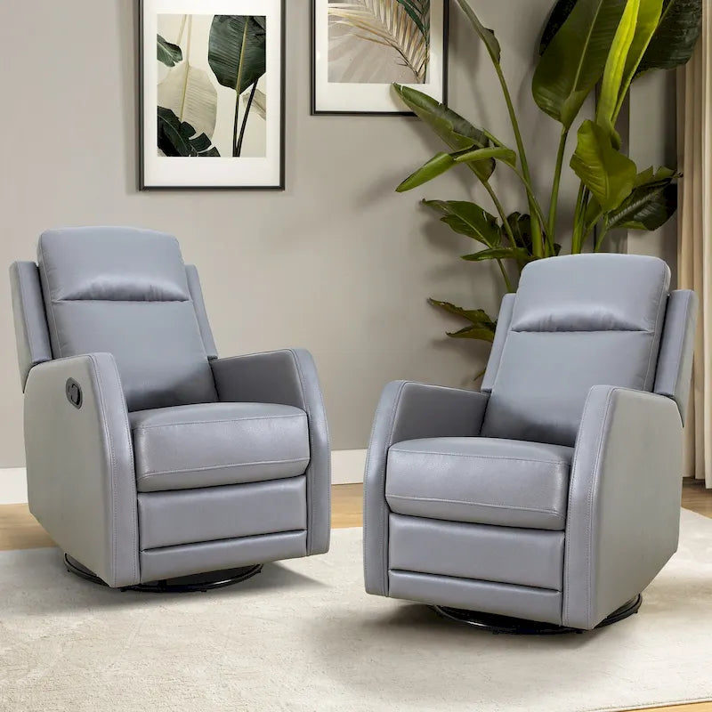 Fauteuil inclinable pivotant et basculant manuel en similicuir moderne Esteban avec oreilles, ensemble de 2