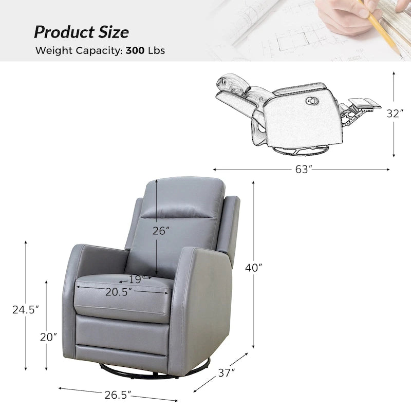 Fauteuil inclinable pivotant et basculant manuel en similicuir moderne Esteban avec oreilles, ensemble de 2