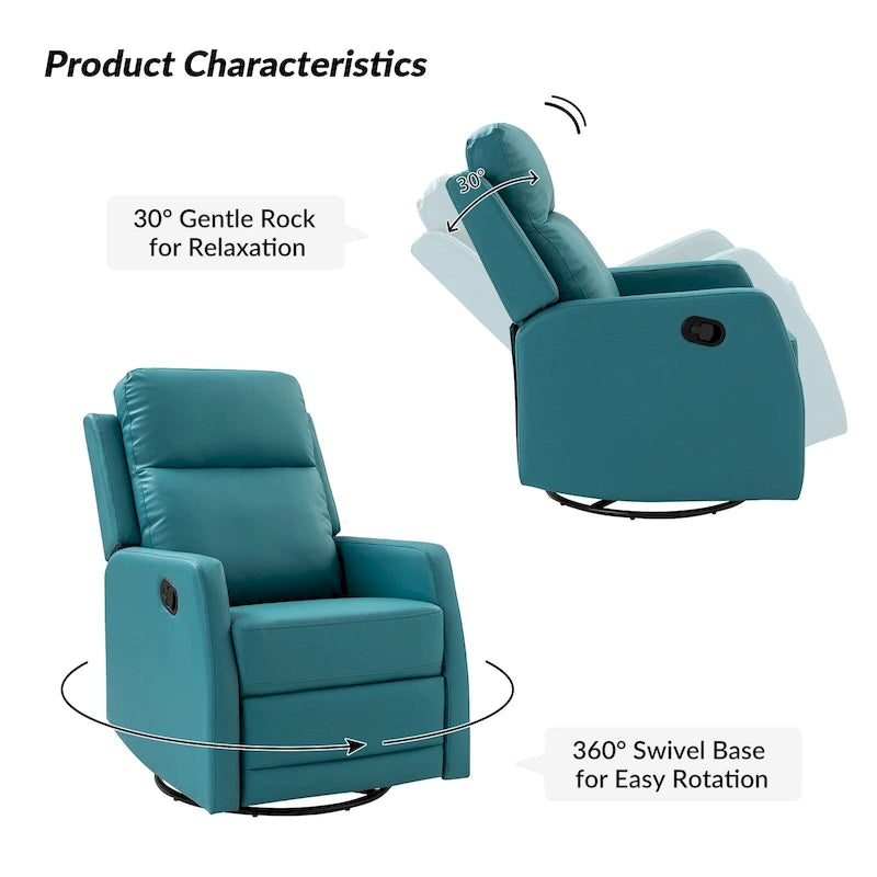 Fauteuil inclinable pivotant et basculant manuel en similicuir moderne Esteban avec oreilles, ensemble de 2