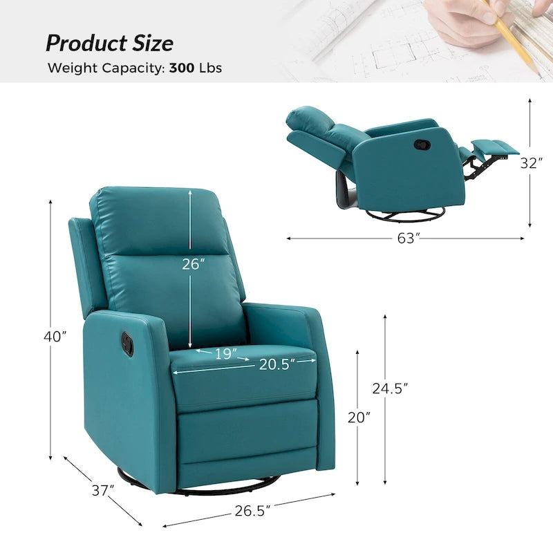 Fauteuil inclinable pivotant et basculant manuel en similicuir moderne Esteban avec oreilles, ensemble de 2