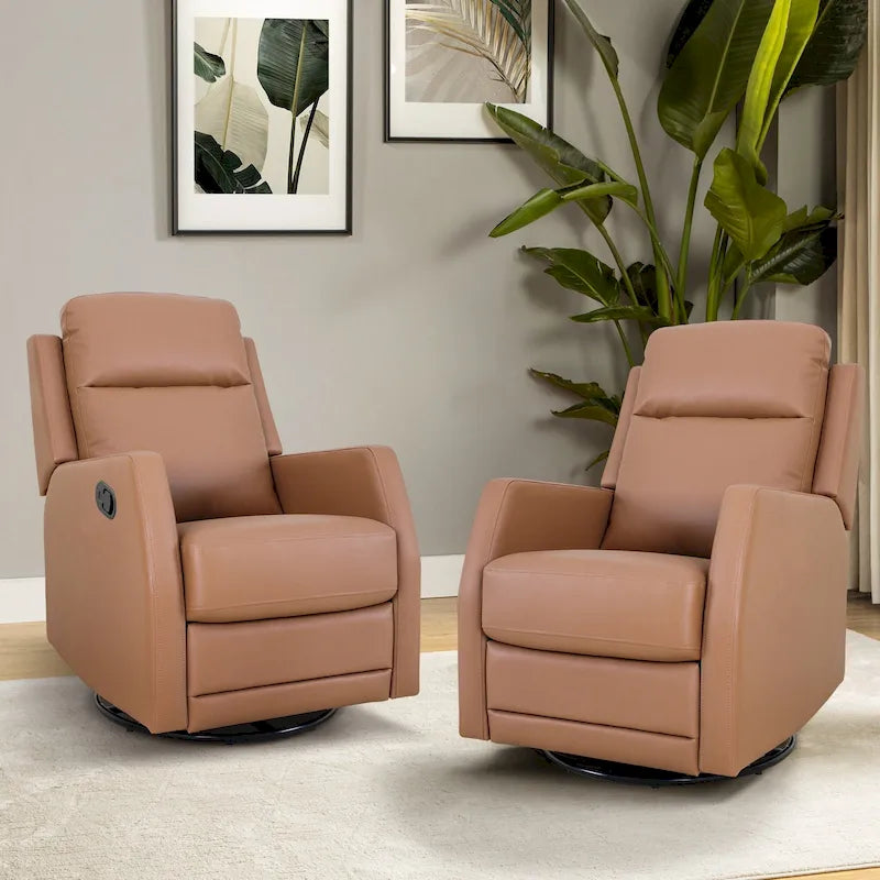 Fauteuil inclinable pivotant et basculant manuel en similicuir moderne Esteban avec oreilles, ensemble de 2