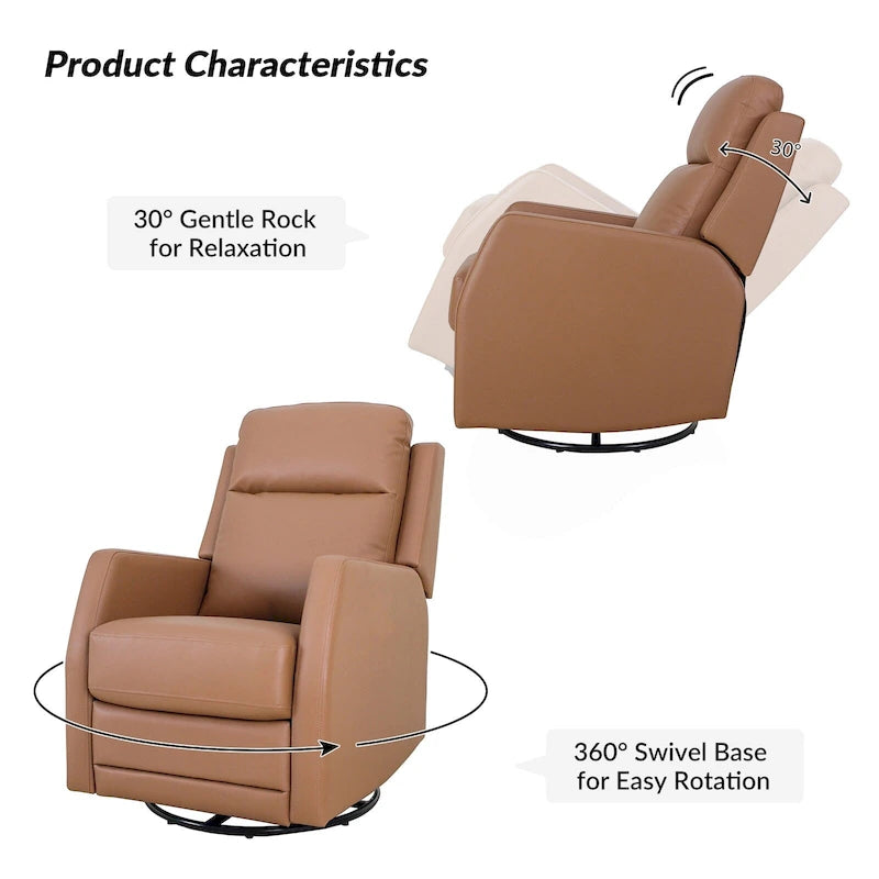 Fauteuil inclinable pivotant et basculant manuel en similicuir moderne Esteban avec oreilles, ensemble de 2