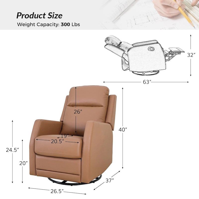 Fauteuil inclinable pivotant et basculant manuel en similicuir moderne Esteban avec oreilles, ensemble de 2